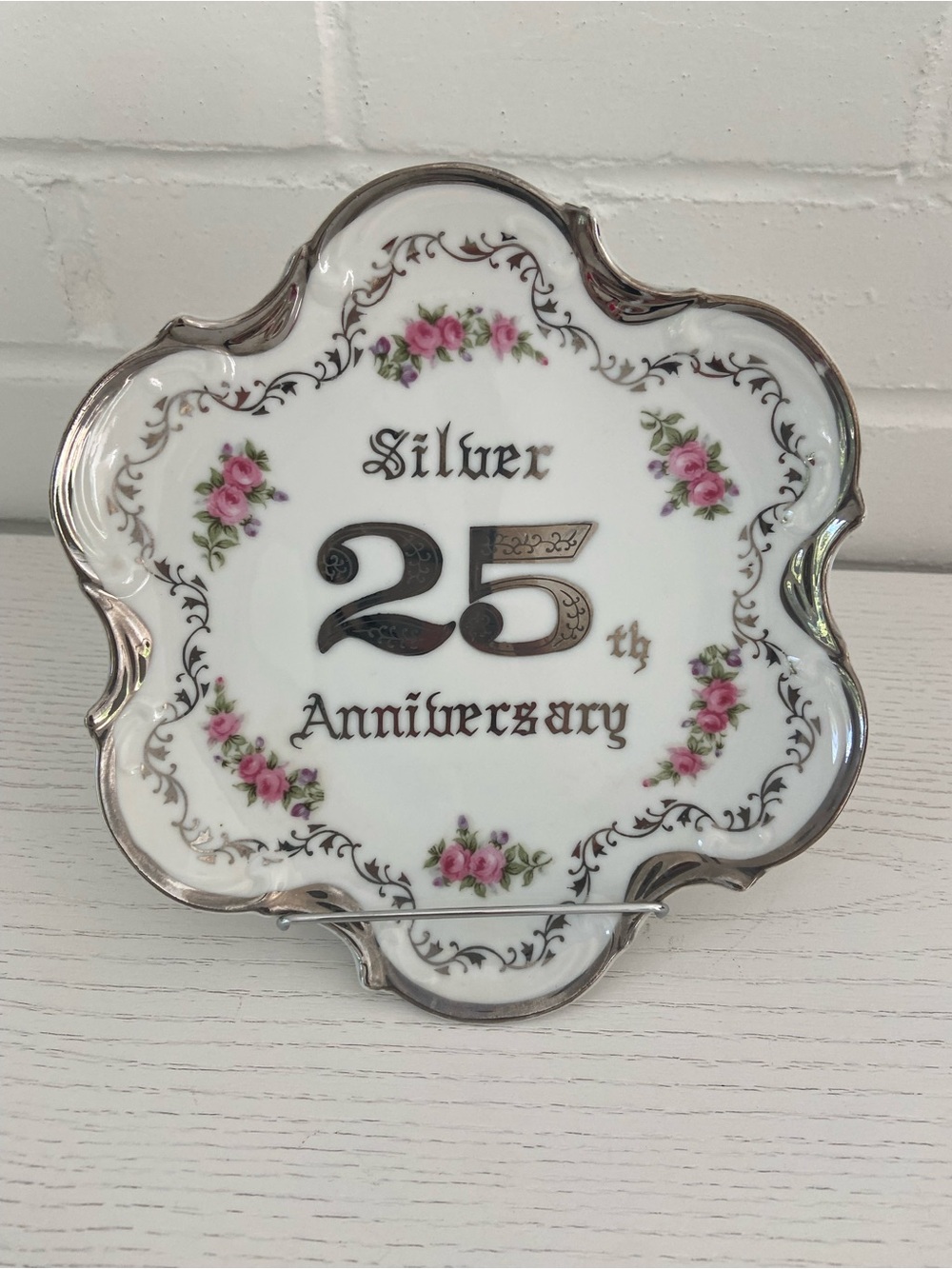 Norcrest Fine China Vintage Old-Style Silver 25th Anniversary Plate